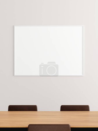 Photo for Minimalist horizontal white poster or photo frame mockup on the wall in the office meeting room. 3d rendering. - Royalty Free Image