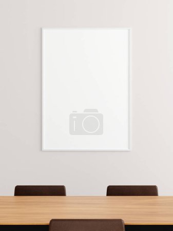 Photo for Minimalist vertical white poster or photo frame mockup on the wall in the office meeting room. 3d rendering. - Royalty Free Image