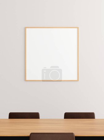 Photo for Minimalist square wooden poster or photo frame mockup on the wall in the office meeting room. 3d rendering. - Royalty Free Image