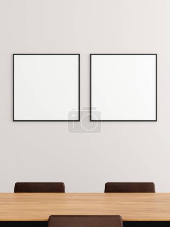 Photo for Minimalist square black poster or photo frame mockup on the wall in the office meeting room. 3d rendering. - Royalty Free Image