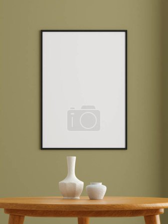 Photo for Minimalist vertical black poster or photo frame mockup on the wall in the living room. 3d rendering. - Royalty Free Image
