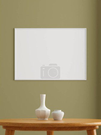 Photo for Minimalist horizontal white poster or photo frame mockup on the wall in the living room. 3d rendering. - Royalty Free Image