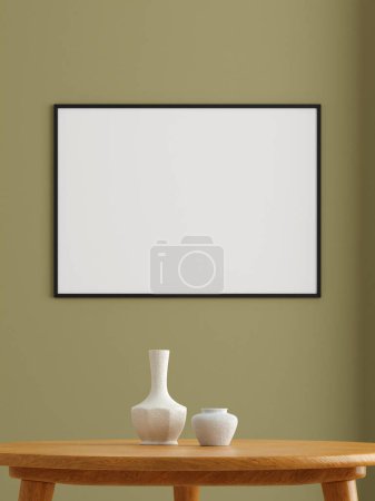 Photo for Minimalist horizontal black poster or photo frame mockup on the wall in the living room. 3d rendering. - Royalty Free Image