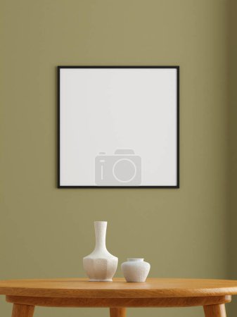 Photo for Minimalist square black poster or photo frame mockup on the wall in the living room. 3d rendering. - Royalty Free Image