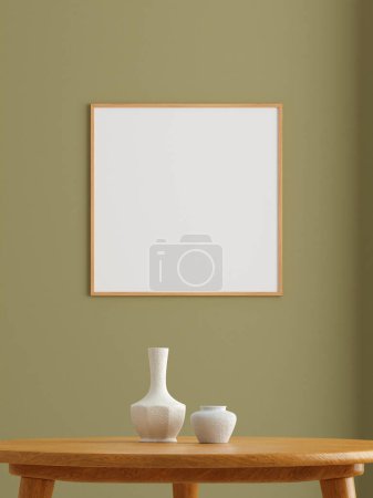 Photo for Minimalist square wooden poster or photo frame mockup on the wall in the living room. 3d rendering. - Royalty Free Image