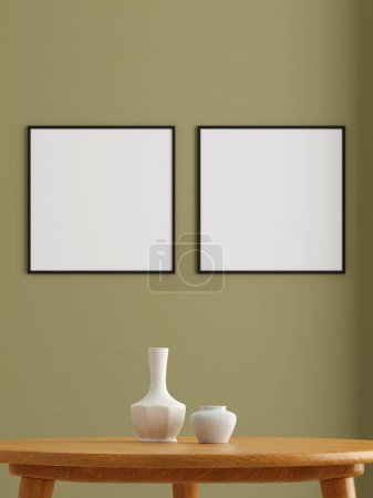 Photo for Double minimalist square black poster or photo frame mockup on the wall in the living room. 3d rendering. - Royalty Free Image