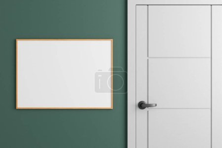 Photo for Modern and minimalist horizontal wooden poster or photo frame mockup on the wall in the living room. 3d rendering. - Royalty Free Image