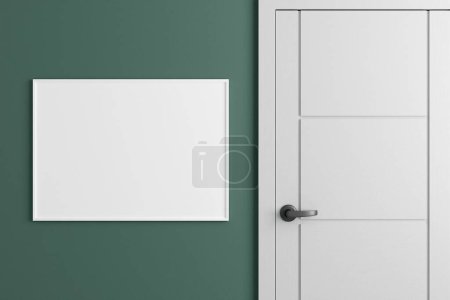 Photo for Modern and minimalist horizontal white poster or photo frame mockup on the wall in the living room. 3d rendering. - Royalty Free Image