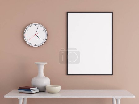 Photo for Modern and minimalist vertical black poster or photo frame mockup on the wall in the living room. 3d rendering. - Royalty Free Image
