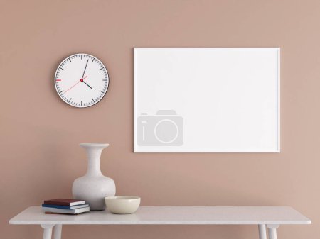Photo for Modern and minimalist horizontal white poster or photo frame mockup on the wall in the living room. 3d rendering. - Royalty Free Image