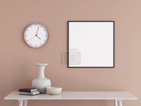 Photo for Modern and minimalist square black poster or photo frame mockup on the wall in the living room. 3d rendering. - Royalty Free Image