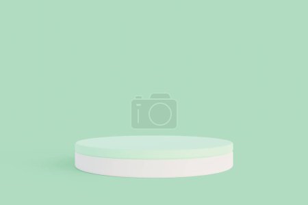 Minimalistischer weißer Zylinderpodest Produktdisplay auf grünem Pastellhintergrund 3D-Rendering