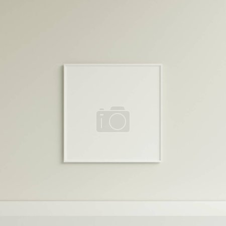 Foto de Vista frontal limpia y minimalista cuadrado blanco foto o cartel marco maqueta colgando en la pared. renderizado 3d. - Imagen libre de derechos