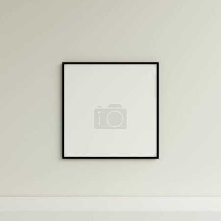 Foto de Limpia y minimalista vista frontal cuadrado negro foto o cartel marco maqueta colgando en la pared. renderizado 3d. - Imagen libre de derechos