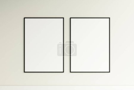 Téléchargez les photos : Vue de face nette et minimaliste photo verticale noire ou maquette de cadre d'affiche accrochée au mur. Rendu 3d. - en image libre de droit