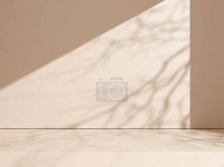 Foto de Sombra natural sobre un fondo de pared beige para la presentación del producto. Silueta sobre fondo beige. Arquitectura de verano de lujo estética interior. Diseño moderno de maqueta tropical. renderizado 3d. - Imagen libre de derechos