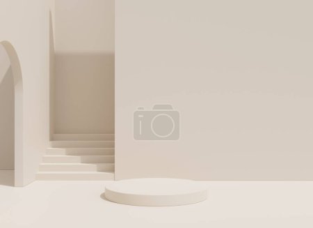 Foto de Interior minimalista de moda. 3d ilustración de renderizado en estilo geométrico moderno. Fondo de colores pastel para banners para presentación de productos. - Imagen libre de derechos