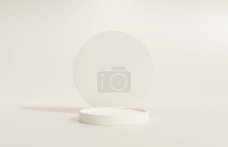 Foto de Pantalla 3D podio, fondo beige con pedestal. Belleza, stand de presentación de productos cosméticos. Maqueta femenina de lujo 3d renderizar anuncio - Imagen libre de derechos