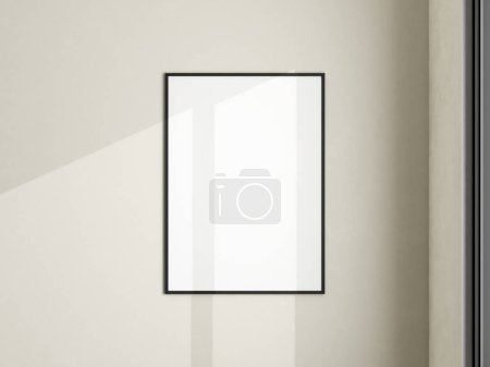 Photo frame mockup on white wall. Minimalist background. Blank picture frame mockup in living room. Poster mockup. Clean, modern, minimal frame. 3d rendering.