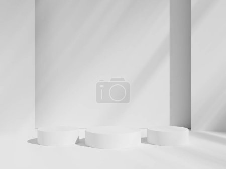 Fondo geométrico en forma de cilindro en la maqueta minimalista de estudio blanco y gris para exhibición o escaparate del podio