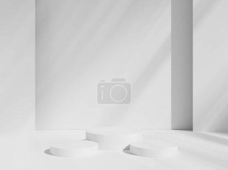 Geometric cylinder shape background in the white and grey studio room minimalist mockup for podium display or showcase