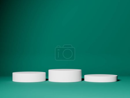 Photo for White podium or pedestal display on grey background with platform. Blank product shelf standing backdrop - Royalty Free Image