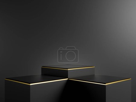 Foto de Soporte de podio minimalista en oro negro con degradado de fondo gris oscuro - Imagen libre de derechos