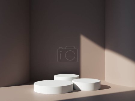 Photo for 3D display podium pastel brown background with shadow. Minimal pedestal for beauty, cosmetic product presentation. summer and spring feminine copy space template - Royalty Free Image
