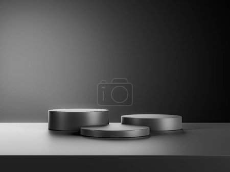 Photo for Simple blank luxury black gradient background with product display platform. Empty studio with circle podium pedestal on a black backdrop - Royalty Free Image