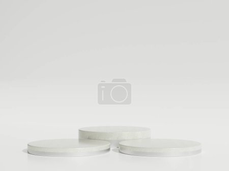 Photo pour Podium en marbre argenté vide ou présentoir sur fond blanc avec concept de support de cylindre. Étagère de produit vierge debout toile de fond. rendu 3D. - image libre de droit