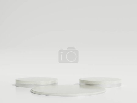 Photo pour Podium en marbre argenté vide ou présentoir sur fond blanc avec concept de support de cylindre. Étagère de produit vierge debout toile de fond. rendu 3D. - image libre de droit