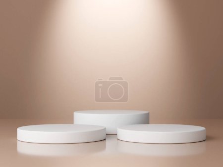 Set of cylinder pedestal podium display, Empty room background. Abstract modern rendering 3d shape for products display presentation.