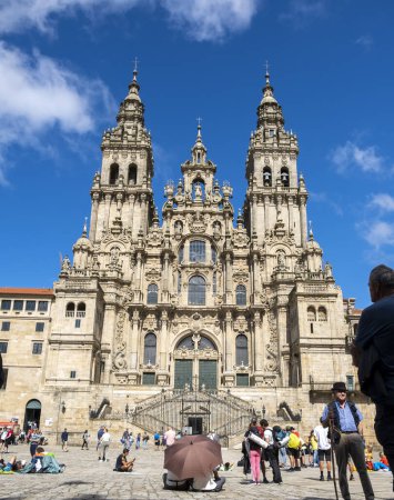 Photo for Santiago de Compostela, La Coruna, Galicia, Spain  - 11 June, 2023. Tourists and pilgrims in front of the Cathedral of Santiago de Compostela - Royalty Free Image