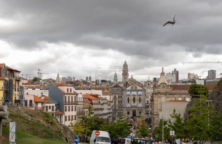 Photo for Porto, Portugal - September 17, 2023. View of the old town and Tower of Clerigos. Cloudy day. - Royalty Free Image