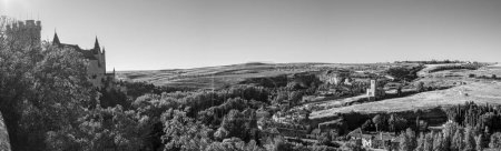 2023 09 23 Segovia, Spain. Panoramic view of Segovia black and white