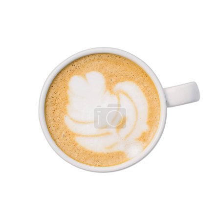 Foto de Vista superior. práctica Arte hecho en casa café con leche en la taza aislado fondo blanco. - Imagen libre de derechos