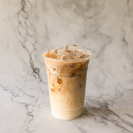 Téléchargez les photos : Café glacé latte sur fond de marbre - en image libre de droit