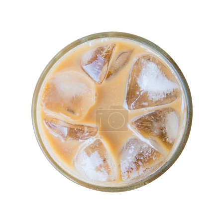 Téléchargez les photos : Vue du dessus Café glacé avec la bulle dans la tasse fond blanc isolé. - en image libre de droit