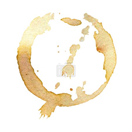 Foto de El círculo de la taza inferior- la pintura real de agua de café sobre el papel blanco en muchos trazos y las técnicas del pincel. Ilustración aroma bebida cepillo como arte del café aislado sobre fondo blanco. - Imagen libre de derechos