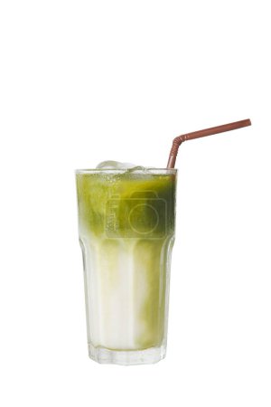 Photo for Iced green tea in glass isolated white background. - Royalty Free Image