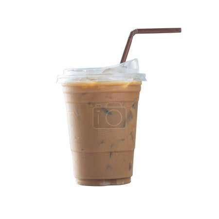 Photo for Iced mocha coffee on cup isolated white background - Royalty Free Image