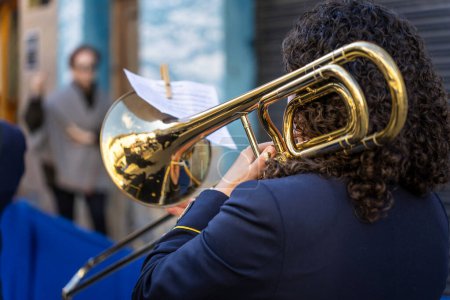 Photo for Wind instrument music band making music on the street. - Royalty Free Image