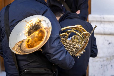 Photo for Wind instrument music band making music on the street. - Royalty Free Image