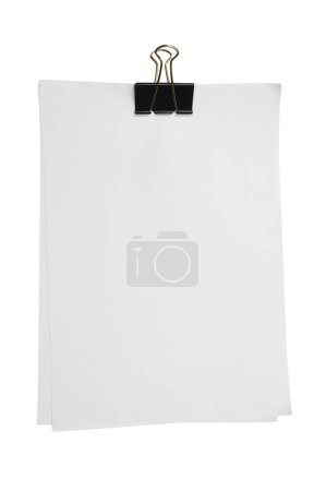 Foto de Clip negro y papel blanco aislado - Imagen libre de derechos