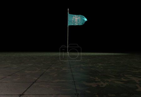 Téléchargez les photos : Seljuk Empire - Illustration numérique d'un drapeau de l'Empire seldjoukide agitant contre un ciel jaune vif - en image libre de droit