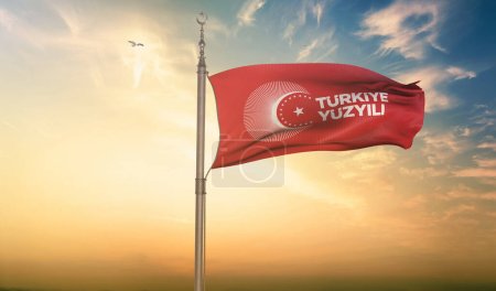 Téléchargez les photos : Turkiye siècle, drapeau turc et Ak Party Slogan - en image libre de droit