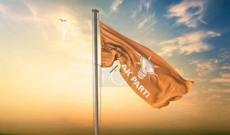Photo for Akparti Flag, Akparti Flag Waving at Sunrise - Royalty Free Image
