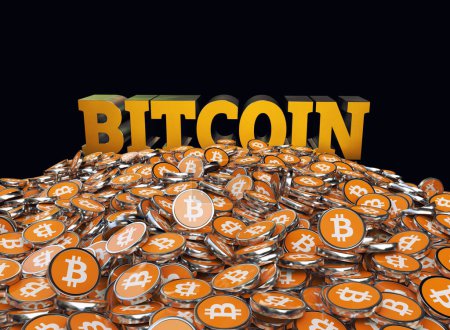 Foto de Bitcoin BTC monedas criptomoneda. Concepto del Mercado de Valores. USD para BTC Criptomoneda Bitcoin BTC - Imagen libre de derechos