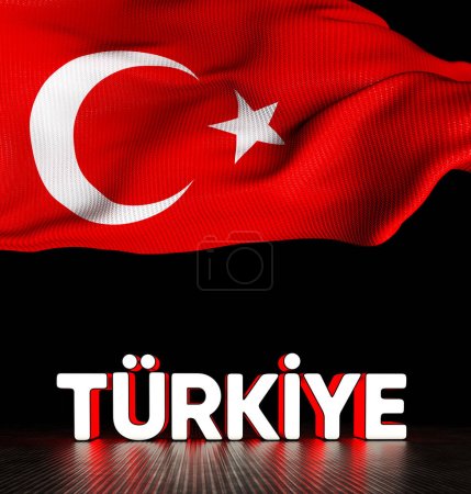 Téléchargez les photos : Turquie Drapeau et présentation de texte 3D. Traduire : Turkiye Bayragi - Un design visuel. - en image libre de droit