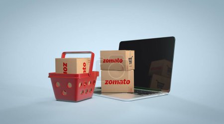 Foto de Zomato, Concepto de medios sociales de comercio electrónico, Plataformas de comercio electrónico. Diseño visual 3D - Imagen libre de derechos